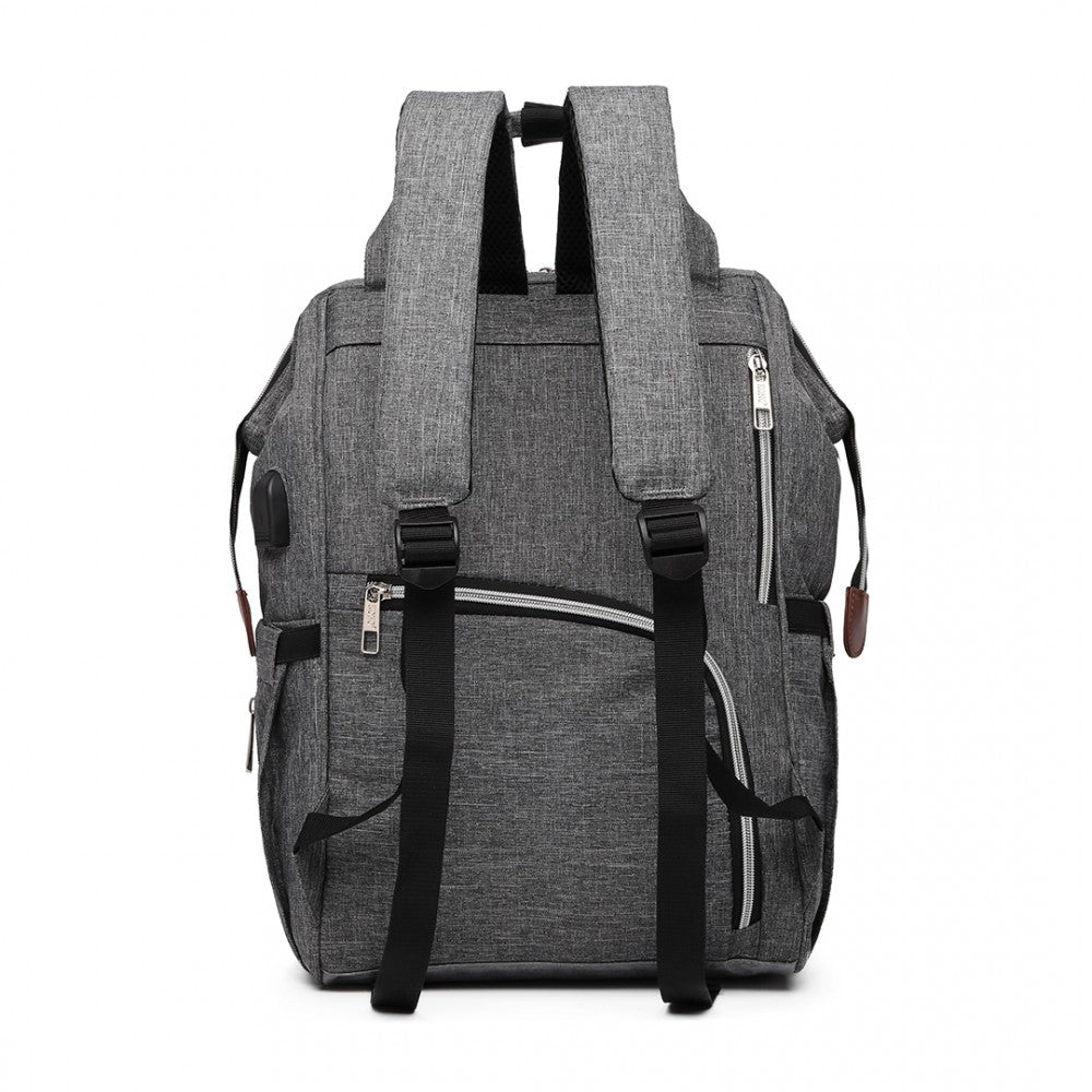 E1945 - KONO POLKA DOT MATERNITY BACKPACK BAG WITH USB CONNECTIVITY - GREY - The Baggage Shop