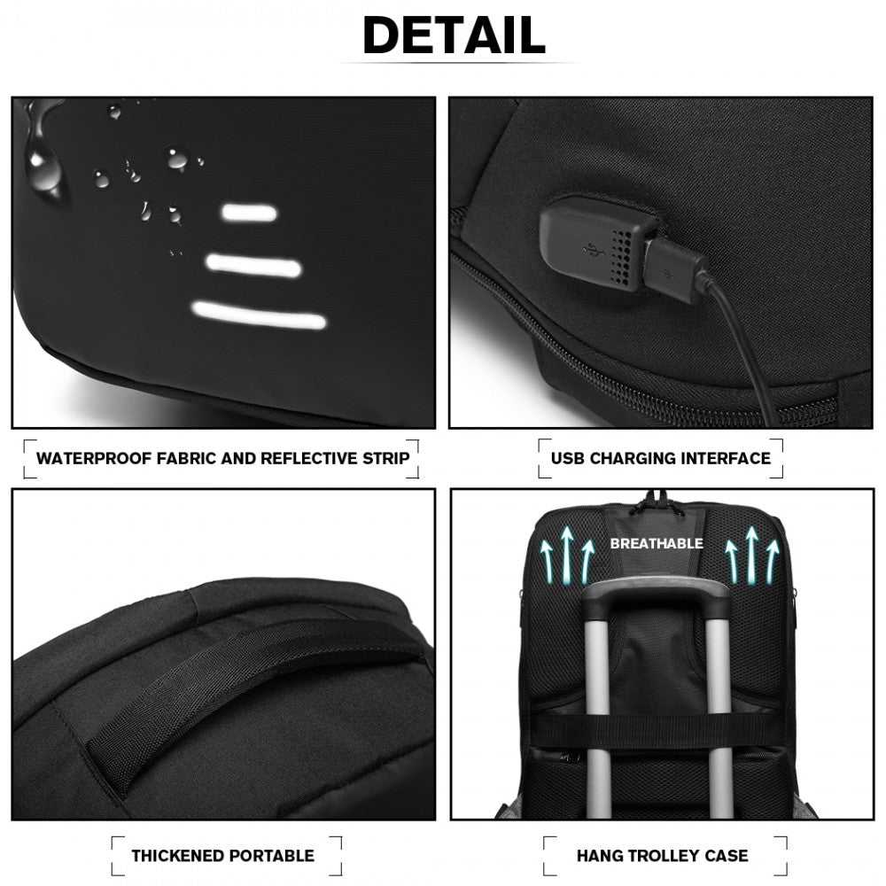 E1946 - KONO REFLECTIVE USB CHARGING INTERFACE BACKPACK - BLACK - The Baggage Shop