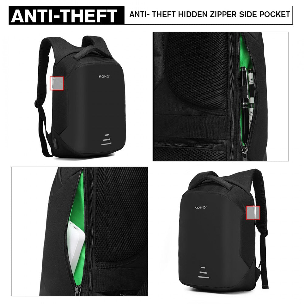 E1946 - KONO REFLECTIVE USB CHARGING INTERFACE BACKPACK - BLACK - The Baggage Shop