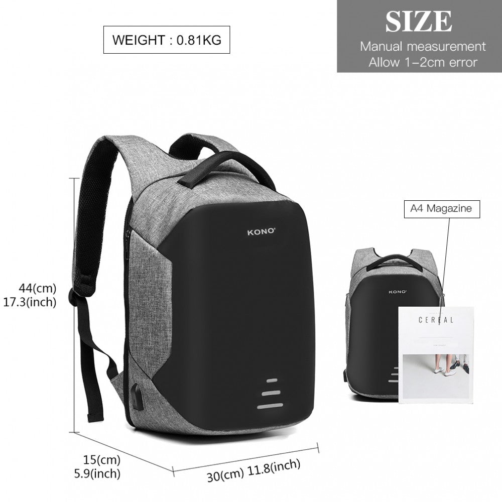 E1946 - KONO REFLECTIVE USB CHARGING INTERFACE BACKPACK - GREY - The Baggage Shop