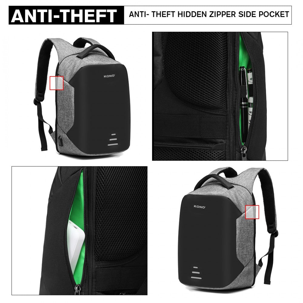 E1946 - KONO REFLECTIVE USB CHARGING INTERFACE BACKPACK - GREY - The Baggage Shop