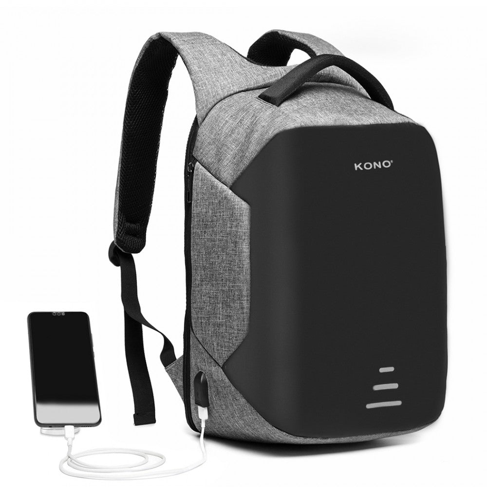 E1946 - KONO REFLECTIVE USB CHARGING INTERFACE BACKPACK - GREY - The Baggage Shop