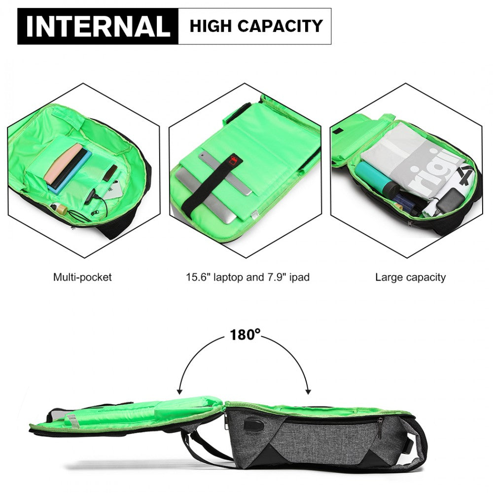 E1946 - KONO REFLECTIVE USB CHARGING INTERFACE BACKPACK - GREY - The Baggage Shop