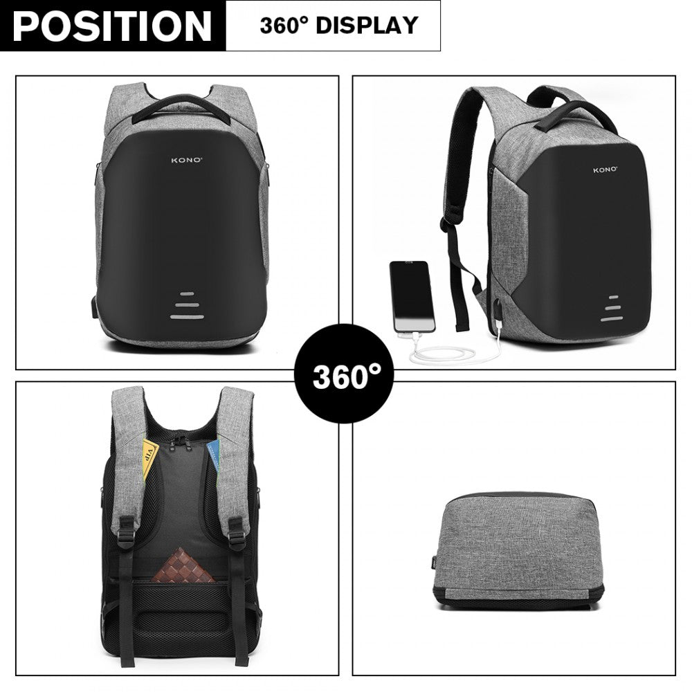 E1946 - KONO REFLECTIVE USB CHARGING INTERFACE BACKPACK - GREY - The Baggage Shop