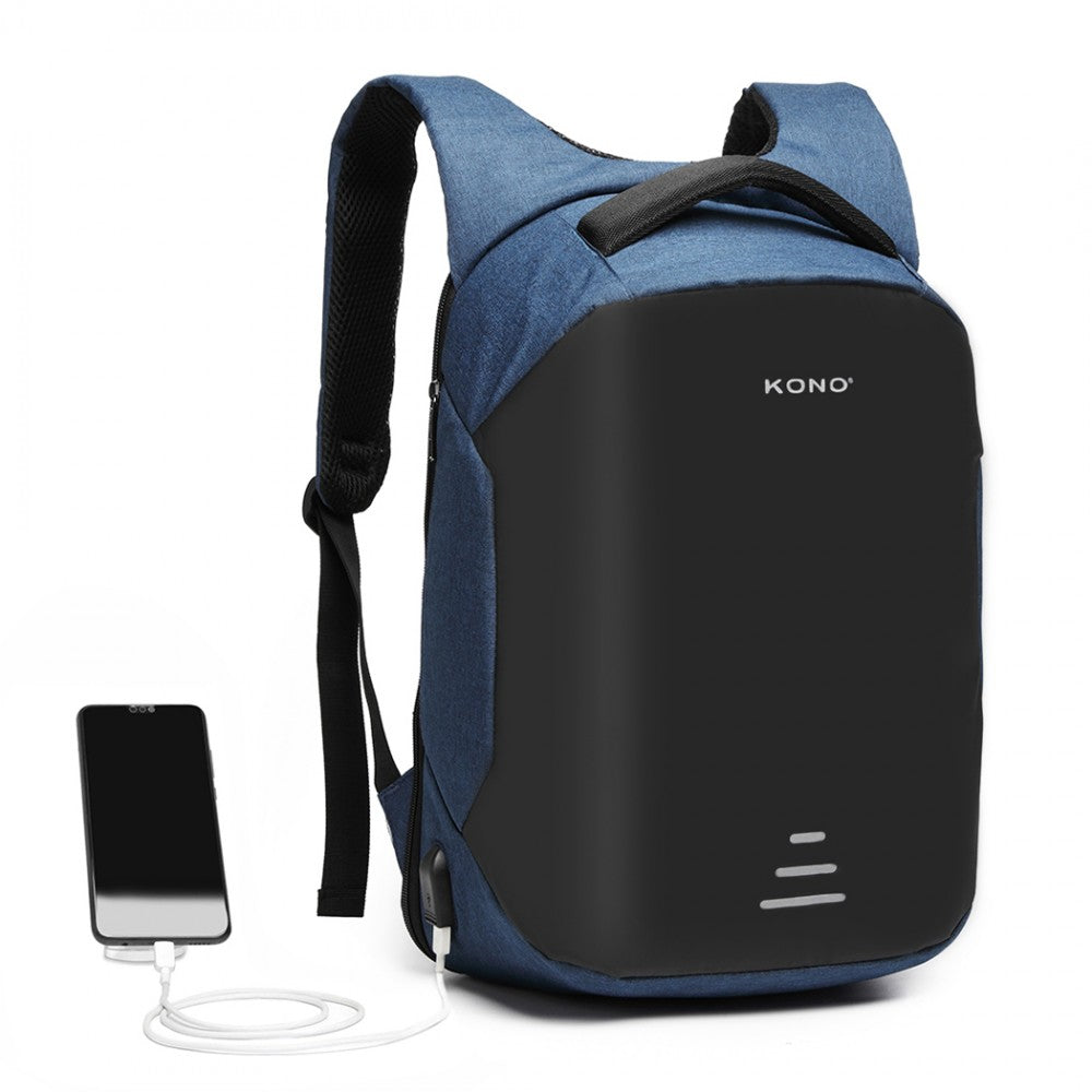 E1946 - KONO REFLECTIVE USB CHARGING INTERFACE BACKPACK - NAVY - The Baggage Shop