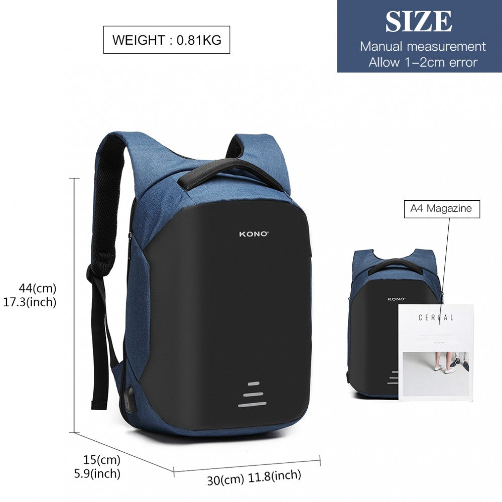 E1946 - KONO REFLECTIVE USB CHARGING INTERFACE BACKPACK - NAVY - The Baggage Shop