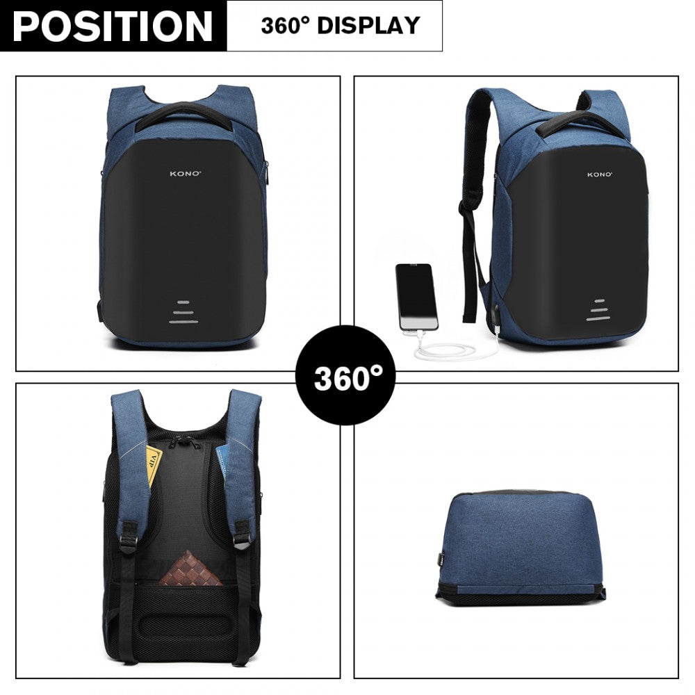 E1946 - KONO REFLECTIVE USB CHARGING INTERFACE BACKPACK - NAVY - The Baggage Shop