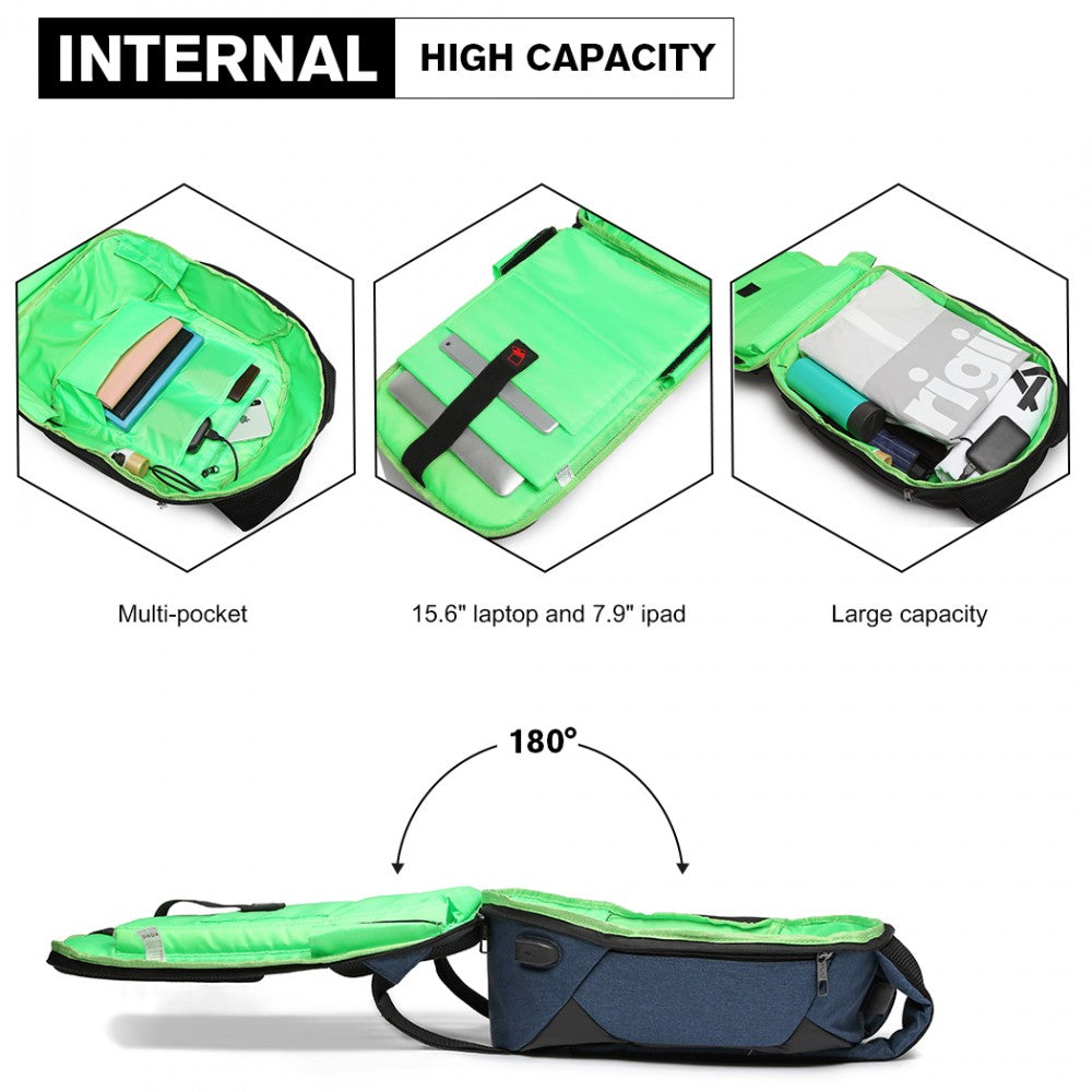 E1946 - KONO REFLECTIVE USB CHARGING INTERFACE BACKPACK - NAVY - The Baggage Shop