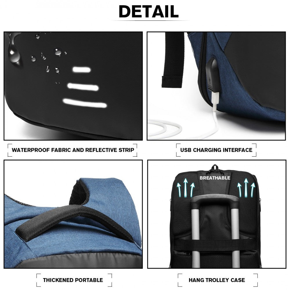E1946 - KONO REFLECTIVE USB CHARGING INTERFACE BACKPACK - NAVY - The Baggage Shop