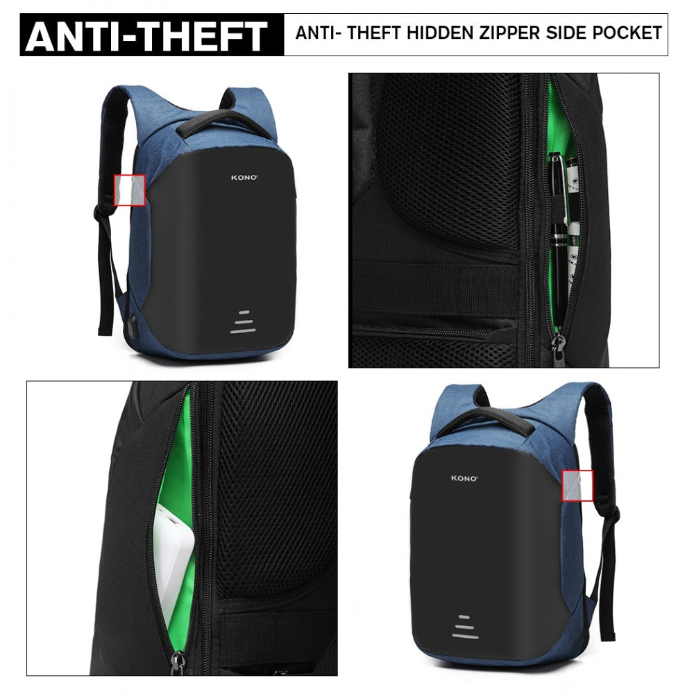 E1946 - KONO REFLECTIVE USB CHARGING INTERFACE BACKPACK - NAVY - The Baggage Shop