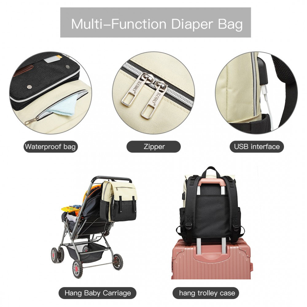 E1970 - KONO MULTI COMPARTMENT BABY CHANGING BACKPACK WITH USB CONNECTIVITY - BLACK - The Baggage Shop