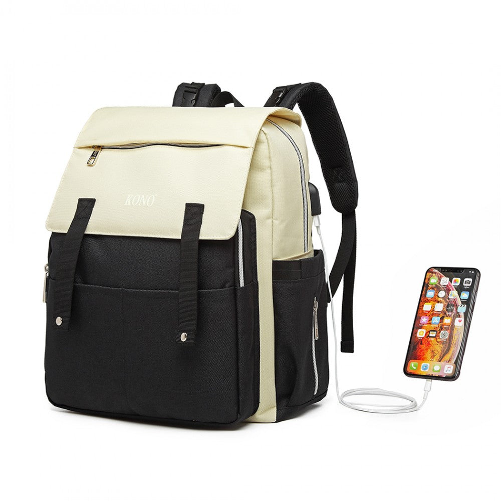 E1970 - KONO MULTI COMPARTMENT BABY CHANGING BACKPACK WITH USB CONNECTIVITY - BLACK - The Baggage Shop