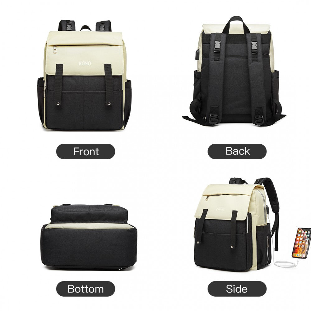 E1970 - KONO MULTI COMPARTMENT BABY CHANGING BACKPACK WITH USB CONNECTIVITY - BLACK - The Baggage Shop