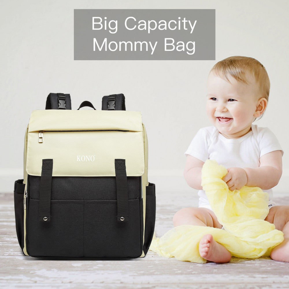 E1970 - KONO MULTI COMPARTMENT BABY CHANGING BACKPACK WITH USB CONNECTIVITY - BLACK - The Baggage Shop