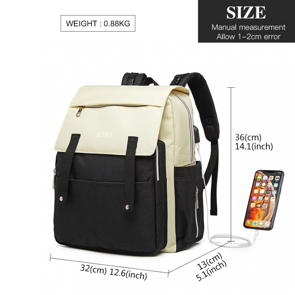 E1970 - KONO MULTI COMPARTMENT BABY CHANGING BACKPACK WITH USB CONNECTIVITY - BLACK - The Baggage Shop