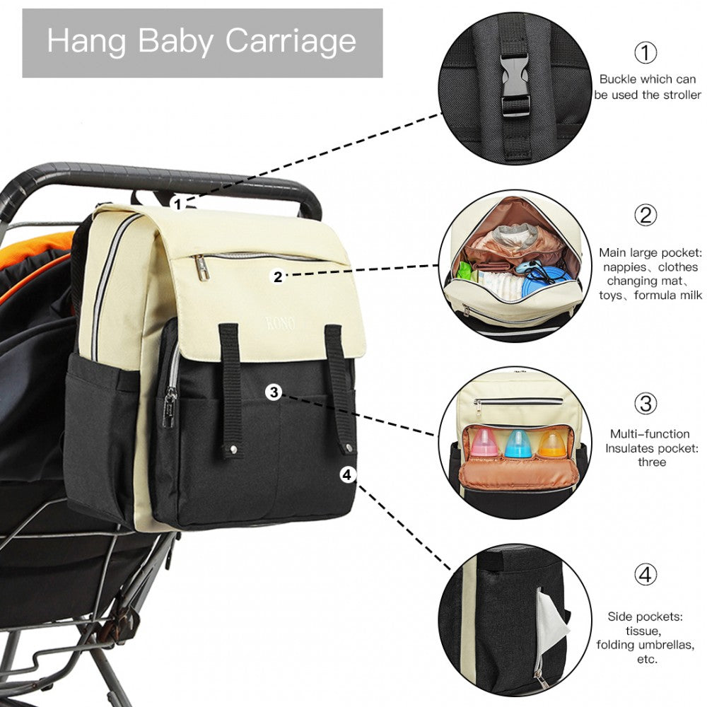 E1970 - KONO MULTI COMPARTMENT BABY CHANGING BACKPACK WITH USB CONNECTIVITY - BLACK - The Baggage Shop