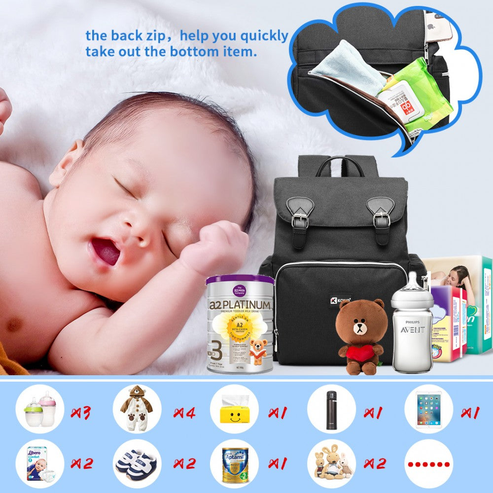 E1976 - KONO TRAVEL BABY CHANGING BACKPACK WITH USB CHARGING INTERFACE - BLACK - The Baggage Shop