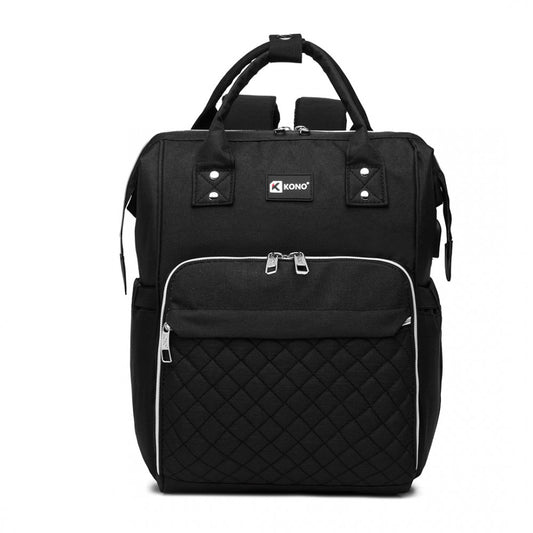 E6705USB - KONO PLAIN WIDE OPENING BABY NAPPY CHANGING BACKPACK WITH USB CONNECTIVITY - BLACK - The Baggage Shop