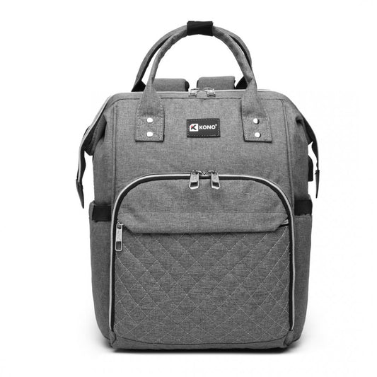E6705USB - KONO PLAIN WIDE OPENING BABY NAPPY CHANGING BACKPACK WITH USB CONNECTIVITY - GREY - The Baggage Shop