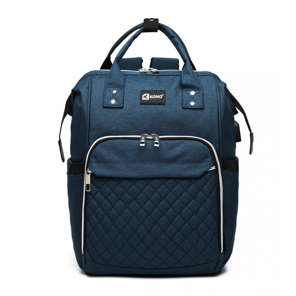E6705USB - KONO PLAIN WIDE OPENING BABY NAPPY CHANGING BACKPACK WITH USB CONNECTIVITY - NAVY - The Baggage Shop