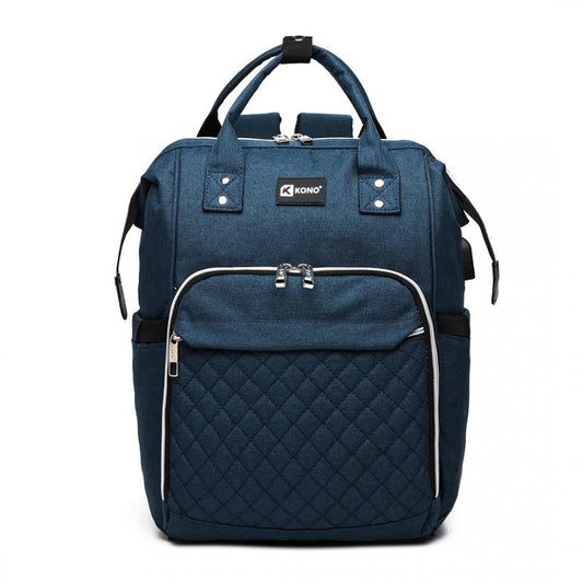 E6705USB - KONO PLAIN WIDE OPENING BABY NAPPY CHANGING BACKPACK WITH USB CONNECTIVITY - NAVY - The Baggage Shop
