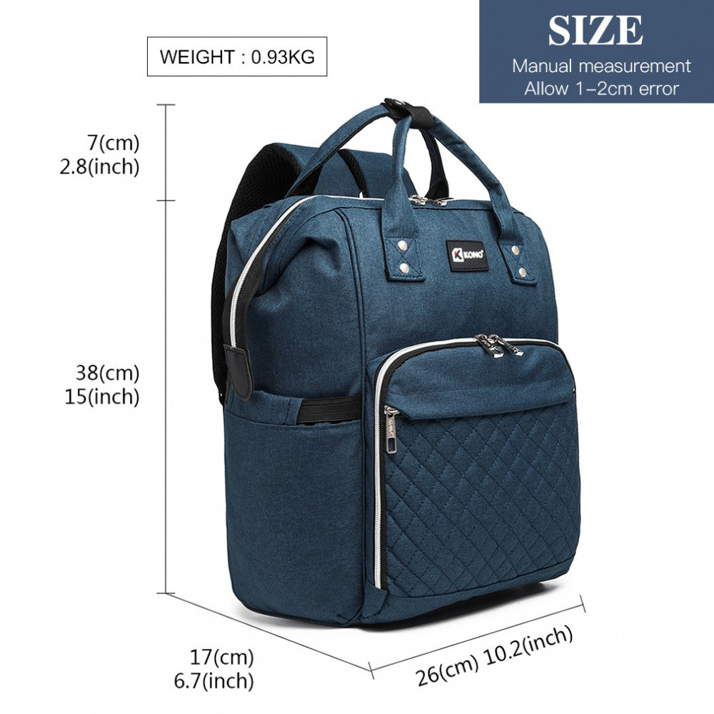 E6705USB - KONO PLAIN WIDE OPENING BABY NAPPY CHANGING BACKPACK WITH USB CONNECTIVITY - NAVY - The Baggage Shop