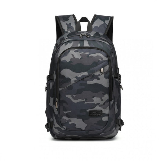 E6715 - KONO BUSINESS LAPTOP BACKPACK WITH USB CHARGING PORT - CAMO - The Baggage Shop
