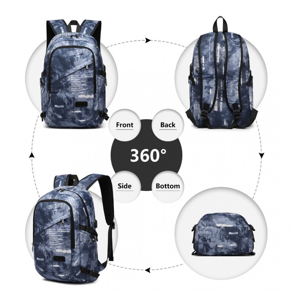 E6715 - KONO BUSINESS LAPTOP BACKPACK WITH USB CHARGING PORT - CLOUDY BLUE - The Baggage Shop