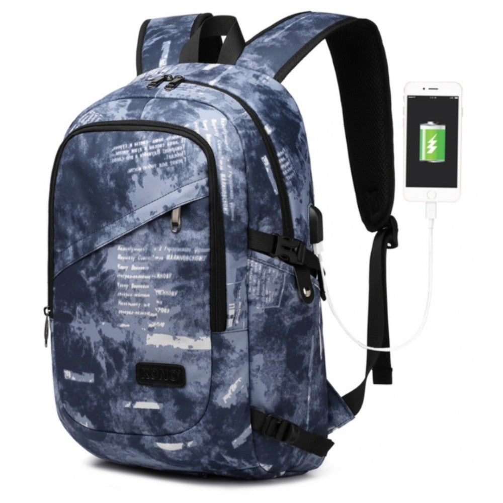 E6715 - KONO BUSINESS LAPTOP BACKPACK WITH USB CHARGING PORT - CLOUDY BLUE - The Baggage Shop
