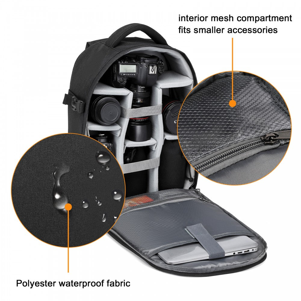 E6928 - KONO WATER RESISTANT SHOCKPROOF DSLR CAMERA BACKPACK - BLACK - The Baggage Shop