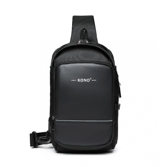 EG2403 - KONO SMART SLING CHEST BAG WITH USB CHARGING PORT LIGHTWEIGHT SINGLE STRAP CROSSBODY BACKPACK FOR DAILY USE IDEAL FOR MEN AND WOMEN - BLACK - The Baggage Shop