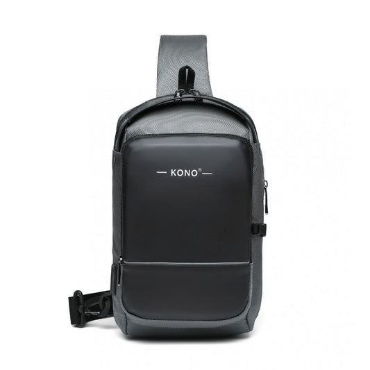EG2403 - KONO SMART SLING CHEST BAG WITH USB CHARGING PORT LIGHTWEIGHT SINGLE STRAP CROSSBODY BACKPACK FOR DAILY USE IDEAL FOR MEN AND WOMEN - GREY AND BLACK - The Baggage Shop