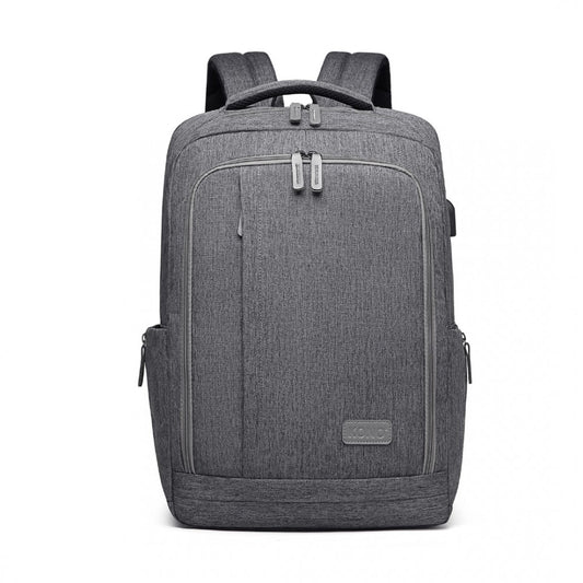 EM2111 - KONO MULTI-COMPARTMENT BACKPACK WITH USB PORT - GREY - The Baggage Shop