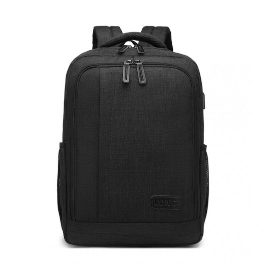 EM2111S - KONO MULTI-COMPARTMENT BACKPACK WITH USB PORT - BLACK - The Baggage Shop