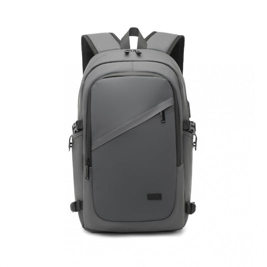 EM2349 - KONO PVC COATED WATER-RESISTANT TECH BACKPACK WITH USB CHARGING PORT - GREY - The Baggage Shop