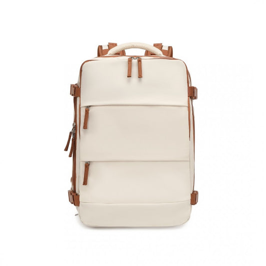 EQ2344 - KONO MULTI-FUNCTIONAL BREATHABLE TRAVEL BACKPACK WITH USB CHARGING PORT AND SEPARATE SHOE COMPARTMENT - BEIGE AND BROWN - The Baggage Shop