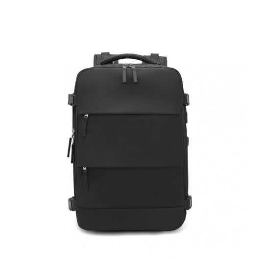 EQ2344 - KONO MULTI-FUNCTIONAL BREATHABLE TRAVEL BACKPACK WITH USB CHARGING PORT AND SEPARATE SHOE COMPARTMENT - BLACK - The Baggage Shop