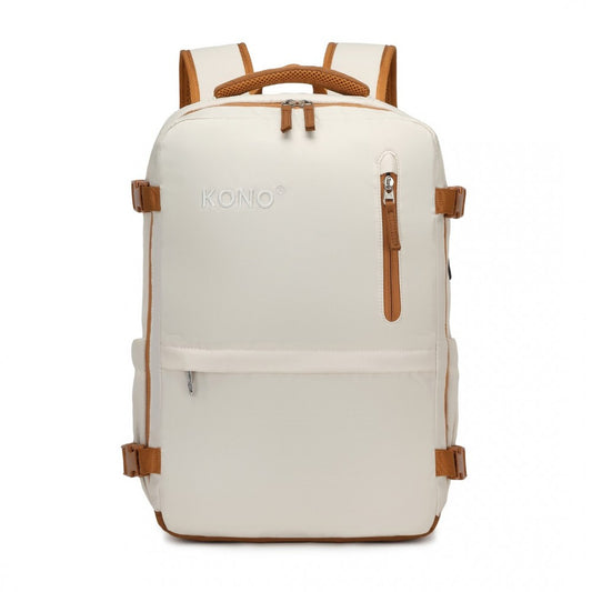 EQ2406 - KONO ULTIMATE TRAVELER'S BACKPACK WITH DETACHABLE WAIST PACK AND INTEGRATED USB/TYPE-C CHARGING PORTS - BEIGE AND BROWN - The Baggage Shop