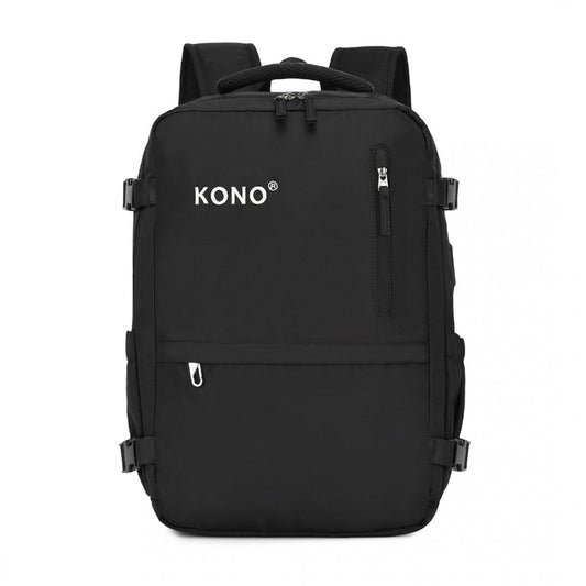 EQ2406 - KONO ULTIMATE TRAVELER'S BACKPACK WITH DETACHABLE WAIST PACK AND INTEGRATED USB/TYPE-C CHARGING PORTS - BLACK - The Baggage Shop