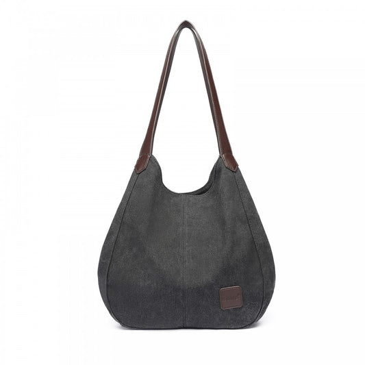 EB2040 - KONO CANVAS SHOULDER TOTE BAG - BLACK - The Baggage Shop