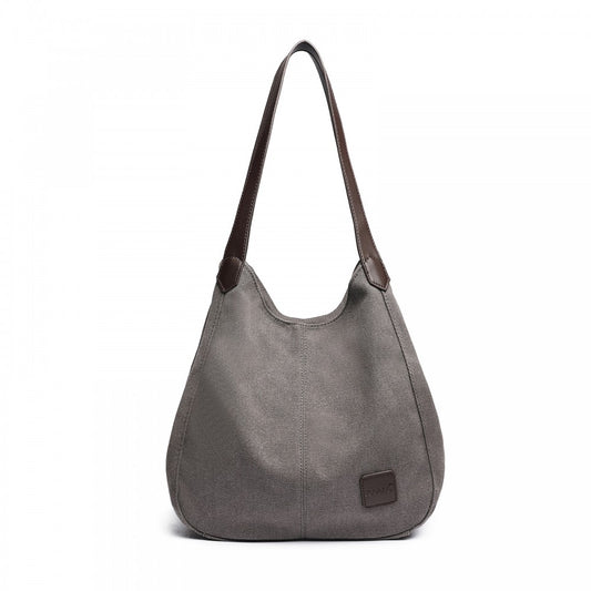EB2040 - KONO CANVAS SHOULDER TOTE BAG - GREY - The Baggage Shop