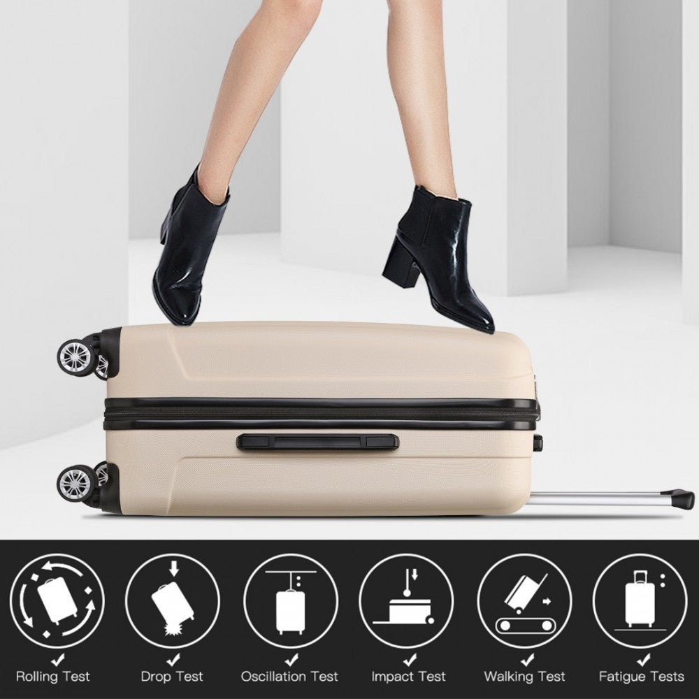 K1773-1L - KONO 19/24/28 INCH 3 PIECE SET STRIPED ABS HARD SHELL LUGGAGE WITH 360-DEGREE SPINNER WHEELS - BEIGE - The Baggage Shop