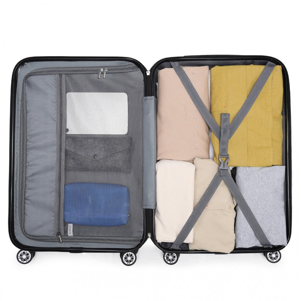 K1773-1L - KONO 19/24/28 INCH 3 PIECE SET STRIPED ABS HARD SHELL LUGGAGE WITH 360-DEGREE SPINNER WHEELS - BEIGE - The Baggage Shop