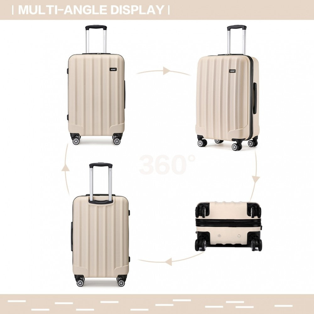 K1773-1L - KONO 19/24/28 INCH 3 PIECE SET STRIPED ABS HARD SHELL LUGGAGE WITH 360-DEGREE SPINNER WHEELS - BEIGE - The Baggage Shop