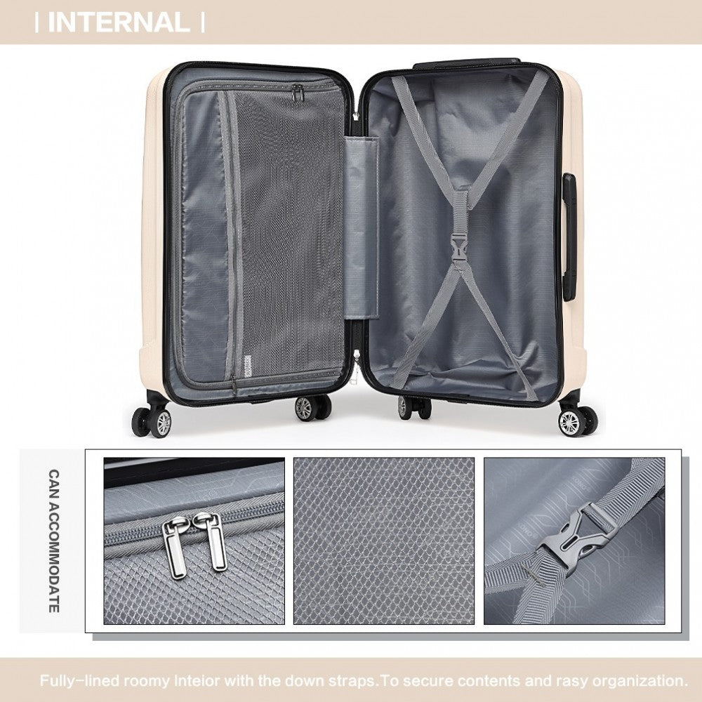 K1773-1L - KONO 19/24/28 INCH 3 PIECE SET STRIPED ABS HARD SHELL LUGGAGE WITH 360-DEGREE SPINNER WHEELS - BEIGE - The Baggage Shop