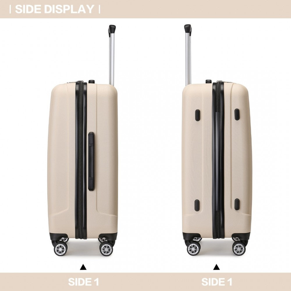 K1773-1L - KONO 19/24/28 INCH 3 PIECE SET STRIPED ABS HARD SHELL LUGGAGE WITH 360-DEGREE SPINNER WHEELS - BEIGE - The Baggage Shop
