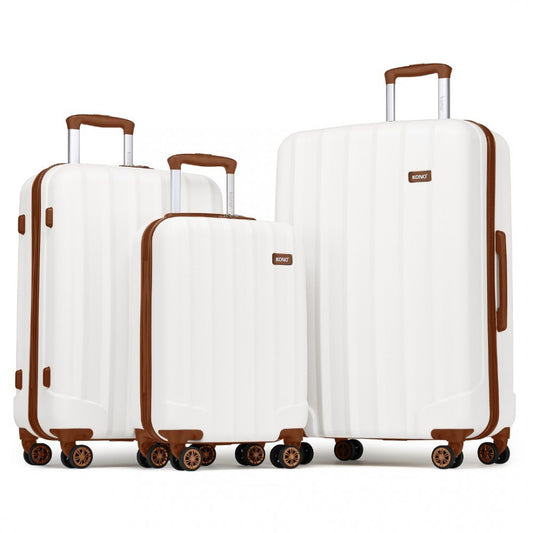K1773-1L - KONO 19/24/28 INCH 3 PIECE SET STRIPED ABS HARD SHELL LUGGAGE WITH 360-DEGREE SPINNER WHEELS - CREAM - The Baggage Shop