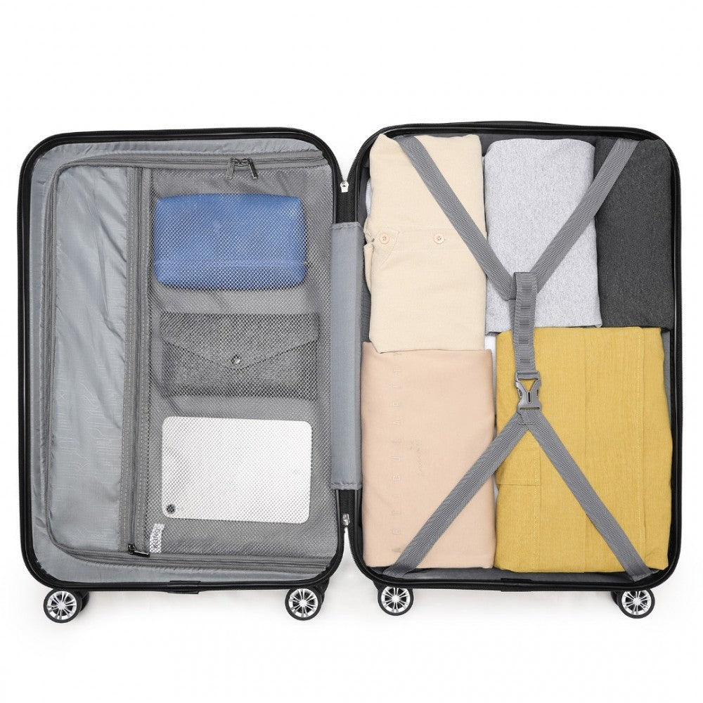 K1773-1L - KONO 19/24/28 INCH 3 PIECE SET STRIPED ABS HARD SHELL LUGGAGE WITH 360-DEGREE SPINNER WHEELS - GREY - The Baggage Shop