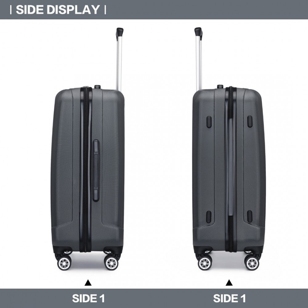 K1773-1L - KONO 19/24/28 INCH 3 PIECE SET STRIPED ABS HARD SHELL LUGGAGE WITH 360-DEGREE SPINNER WHEELS - GREY - The Baggage Shop