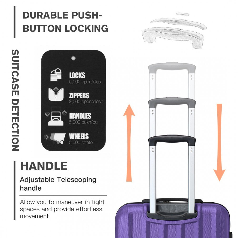 K1773-1L - KONO 19/24/28 INCH 3 PIECE SET STRIPED ABS HARD SHELL LUGGAGE WITH 360-DEGREE SPINNER WHEELS - PURPLE - The Baggage Shop